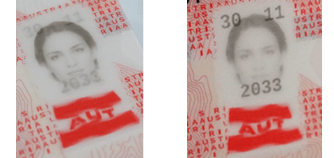 Beispielbild des Gesichtsbilds und des Gültigkeitsdatums im Wechsel
